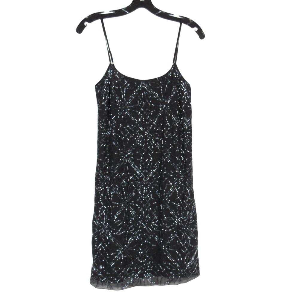 NEEDLE & THREAD Lined CHIFFON Black BEADED Sleeveless COCKTAIL Mini Dress Sz 2